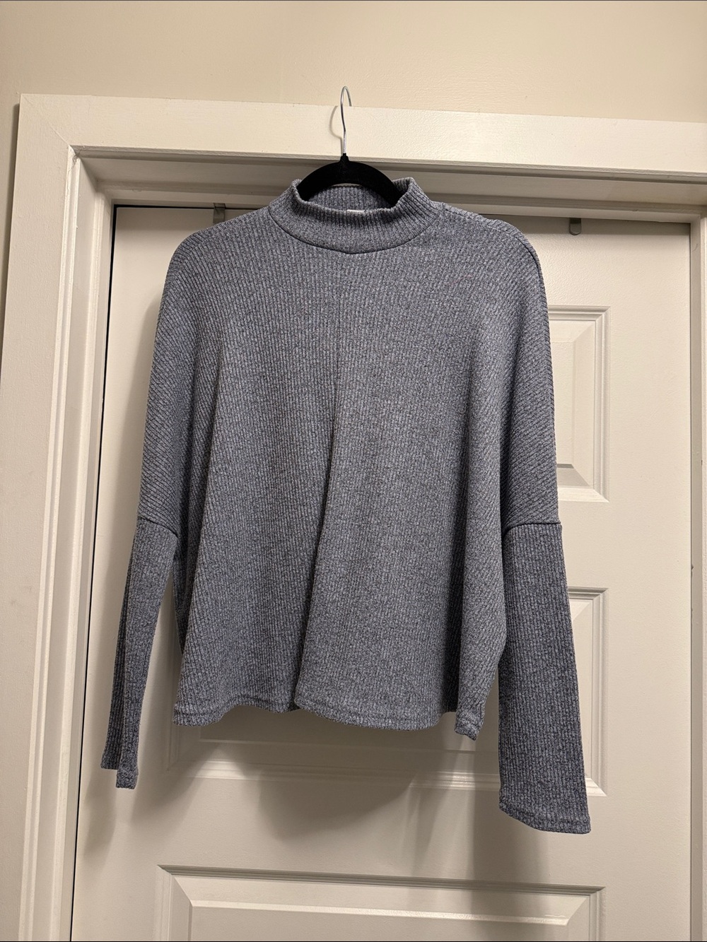 Revamped Light Gray Ribbed Mock Neck Women's Sweater